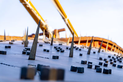 Close-up of crane against clear sky