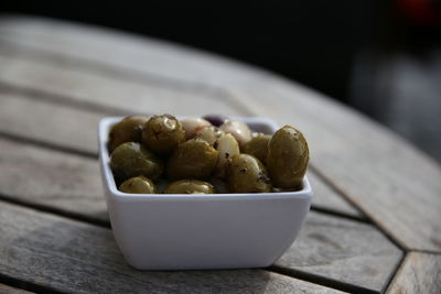 Close-up of fruits in bowl on table