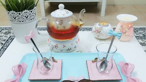 Close-up of tea cup on table