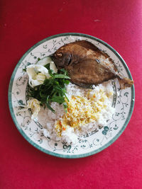 High angle view of meal served in plate