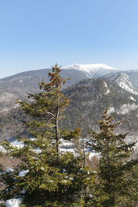 Scenic view of snowcapped mountains against clear sky