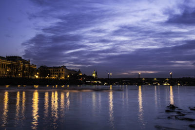 Reflection of illuminated buildings in river at night