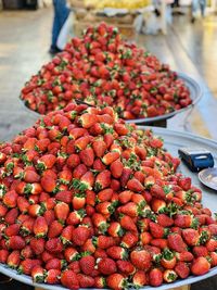 High angle view of strawberries