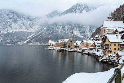 Scenic view of mountains against sky during winter