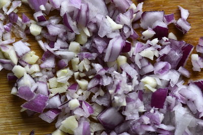 High angle view of chopped vegetables