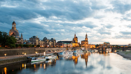 View of canal against cloudy sky