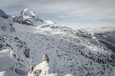 Scenic view of snow covered mountains