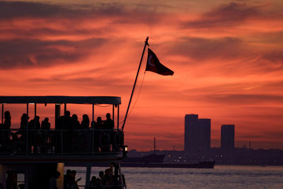 Scenic view of sea against orange sky