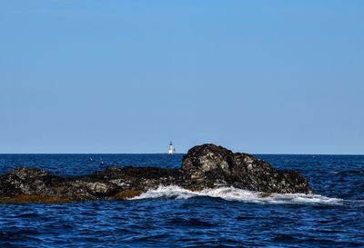 Scenic view of sea against clear blue sky