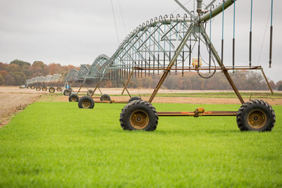 Agriculture technology for watering plants field at spring