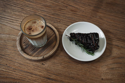 High angle view of coffee on table