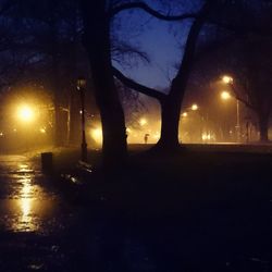 View of illuminated street lights at night