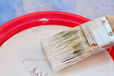 High angle view of paintbrushes on table