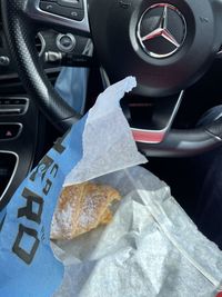 High angle view of bread in car