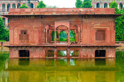 Reflection of building in water