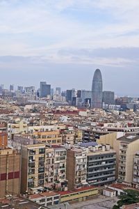 High angle view of buildings in city