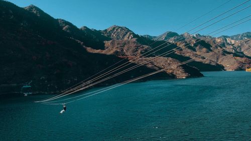 Scenic view of sea and mountains against sky