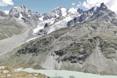 Scenic view of snow mountains against sky