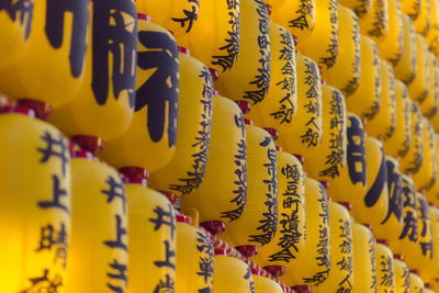Full frame shot of yellow decorations hanging on street for sale