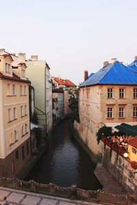 Canal amidst buildings in town against clear sky