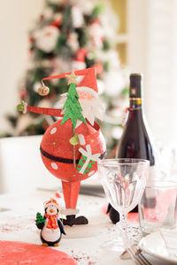 Close-up of christmas decoration on table at home