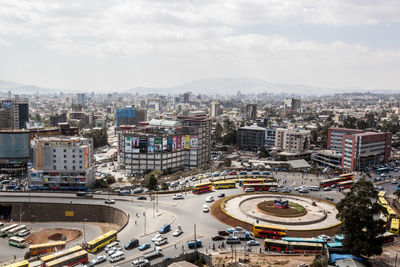 High angle view of cityscape against sky