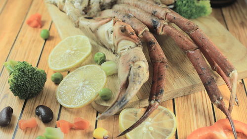 High angle view of fruits on table