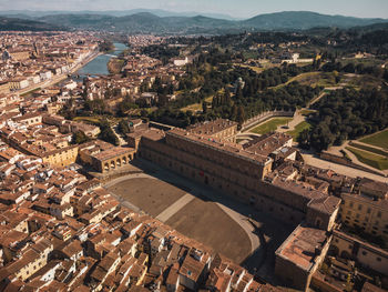 High angle view of buildings in city