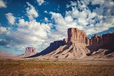 Panoramic view of landscape and mountains against sky