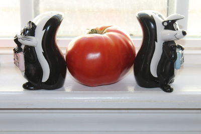 Close-up of red tomatoes on table