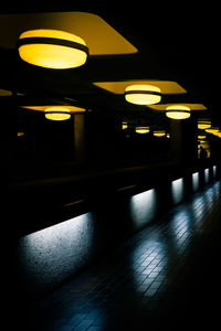 Illuminated lights at subway station