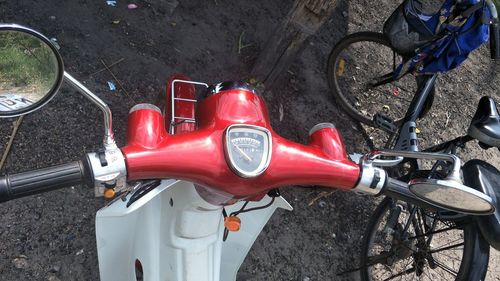 High angle view of bicycle parked on street