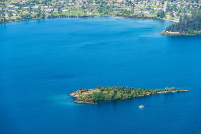 High angle view of sea and trees