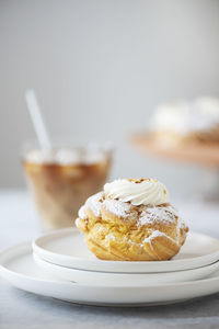 Close-up of dessert in plate on table