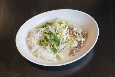 High angle view of soup in bowl