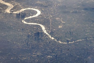 High angle view of city during winter