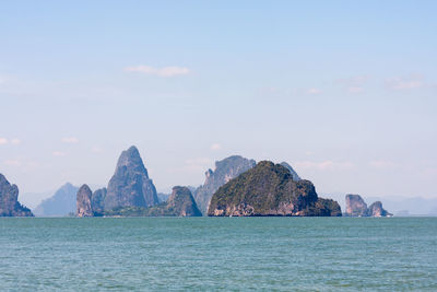 Panoramic view of sea and rocks against sky