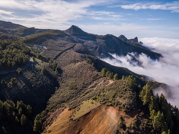 High angle view of mountain range against sky