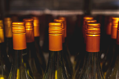 Close-up of beer bottles