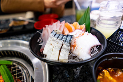 High angle view of sushi in tray