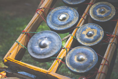 High angle view of old wheel