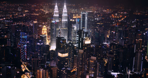 Aerial view of city lit up at night ,kuala lumpur ,malaysia