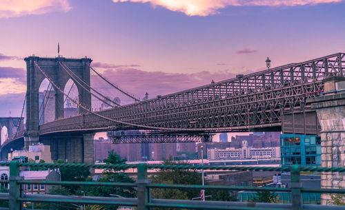 View of suspension bridge against cloudy sky