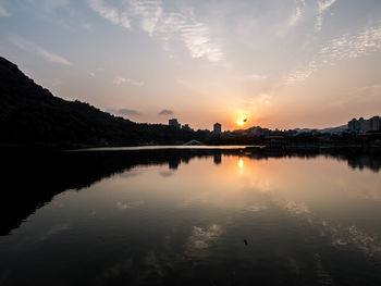Scenic view of lake against sky during sunset