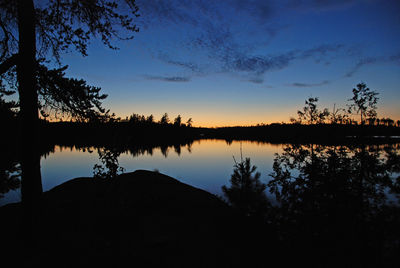 Scenic view of lake against sky at sunset