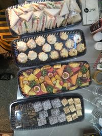 High angle view of sushi served on table