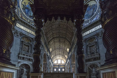 Low angle view of illuminated historical building at night