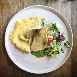 High angle view of food served in plate