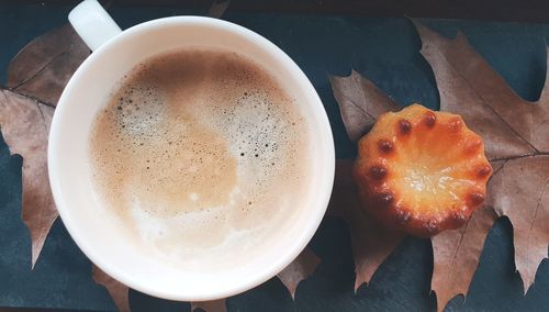 High angle view of coffee on table