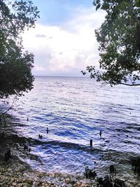 Scenic view of sea against cloudy sky